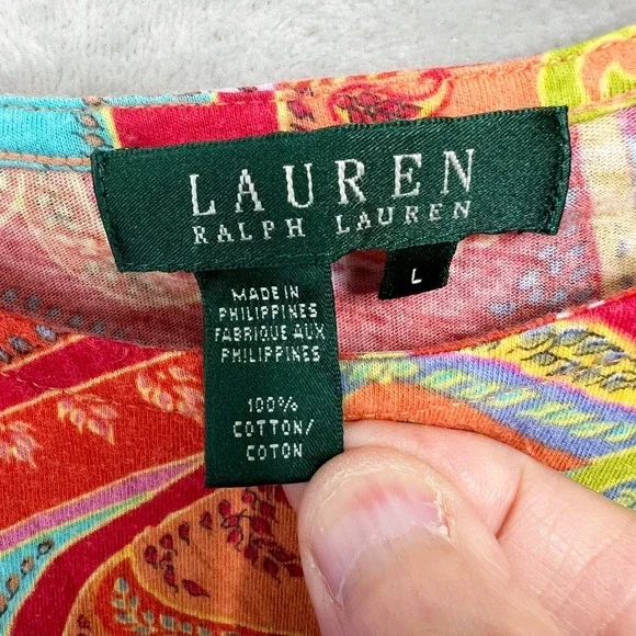 Lauren Ralph Lauren Shirt Womens Large Paisley Short Sleeve Tee Casual - Picture 3 of 8